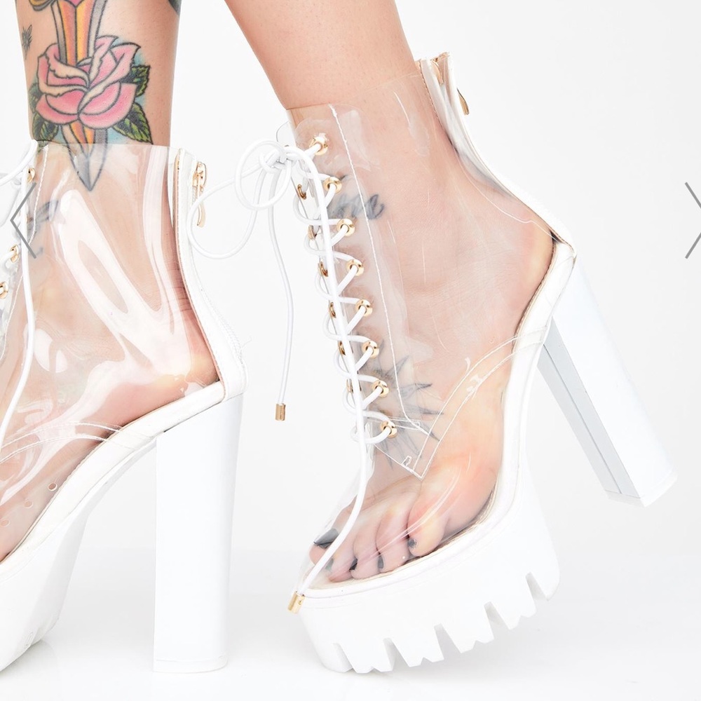 Dolls Kill Clear and White PVC Platform booties